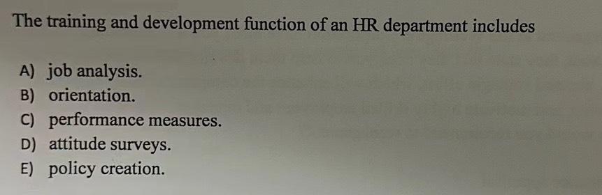  The training and development function of an HR department includes A)