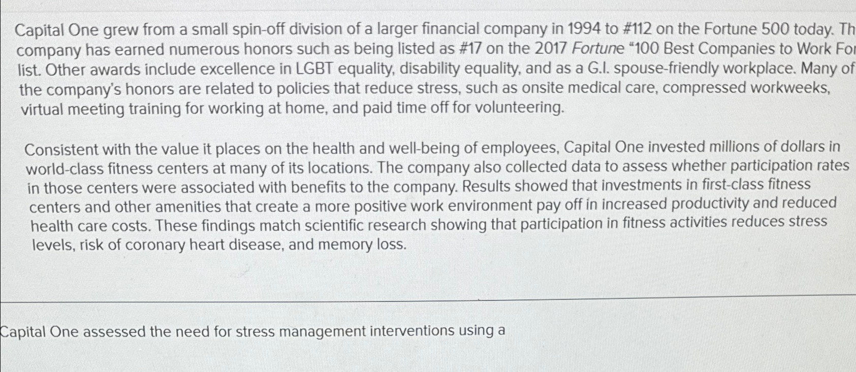  Capital One grew from a small spin-off division of a larger