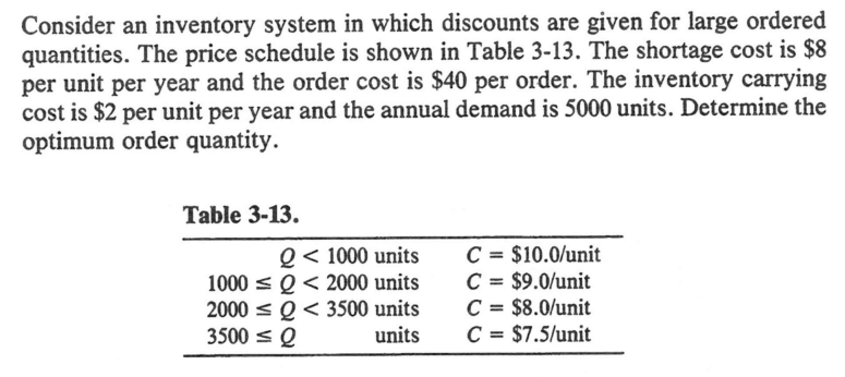  please use EOQ Consider an inventory system in which discounts are