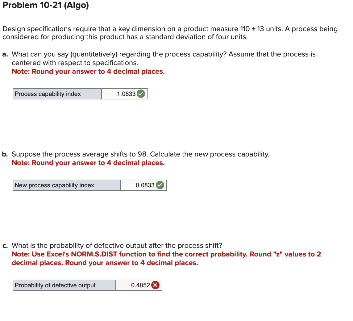 Problem 10-21(Algo) Design specifications require that a key dimension on a