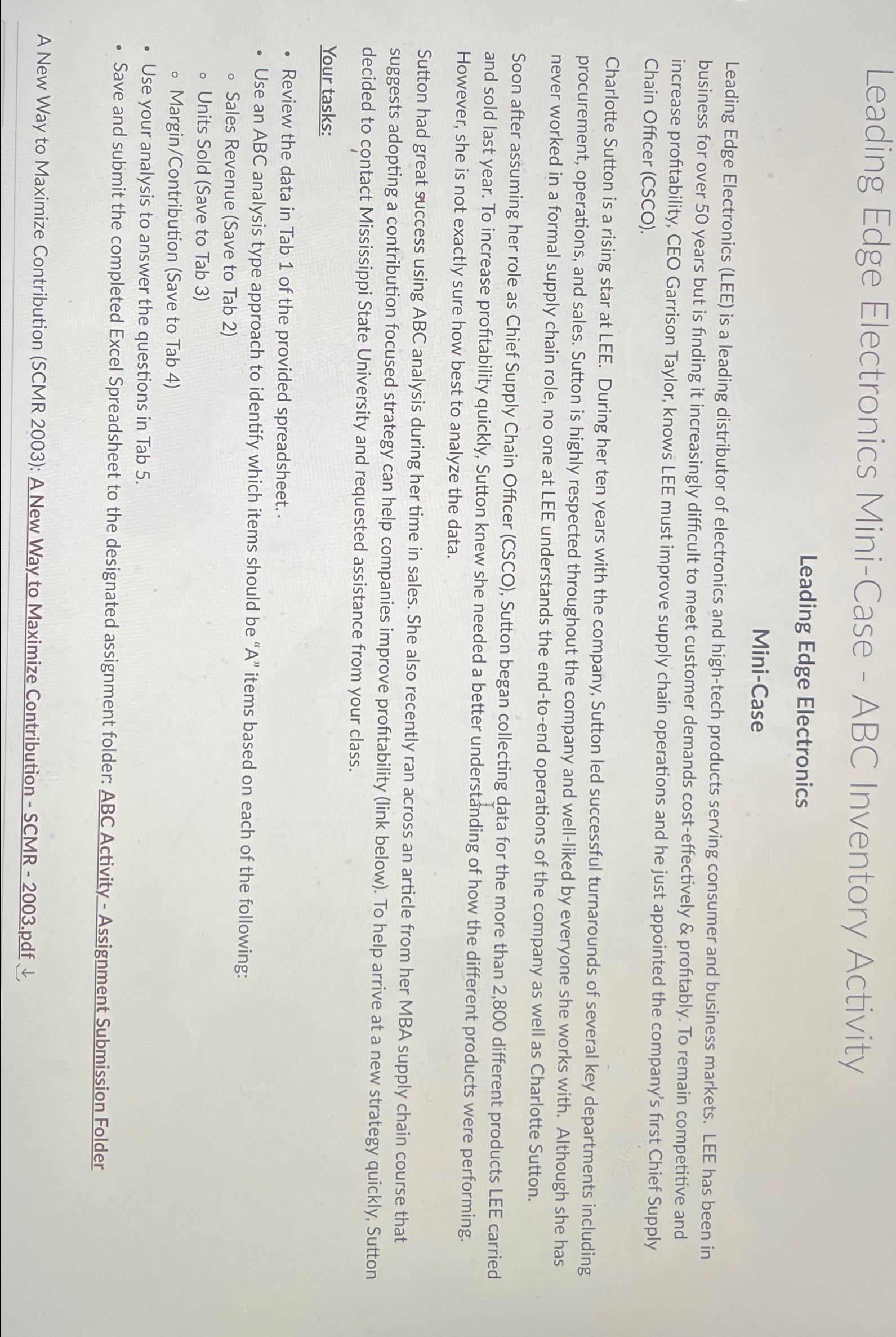  Leading Edge Electronics Mini-Case - ABC Inventory Activity Leading Edge Electronics