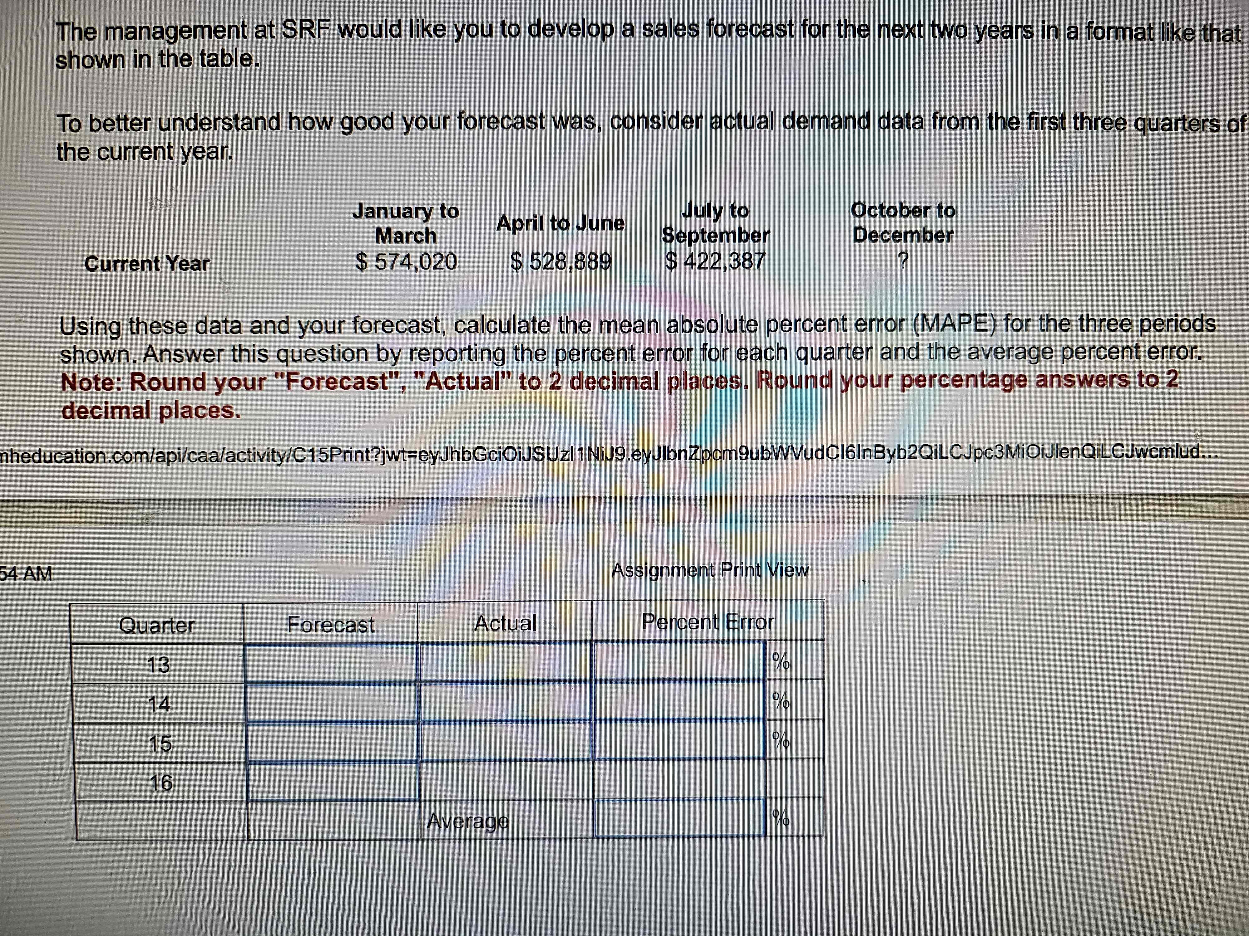 The management at SRF would like you to develop a sales
