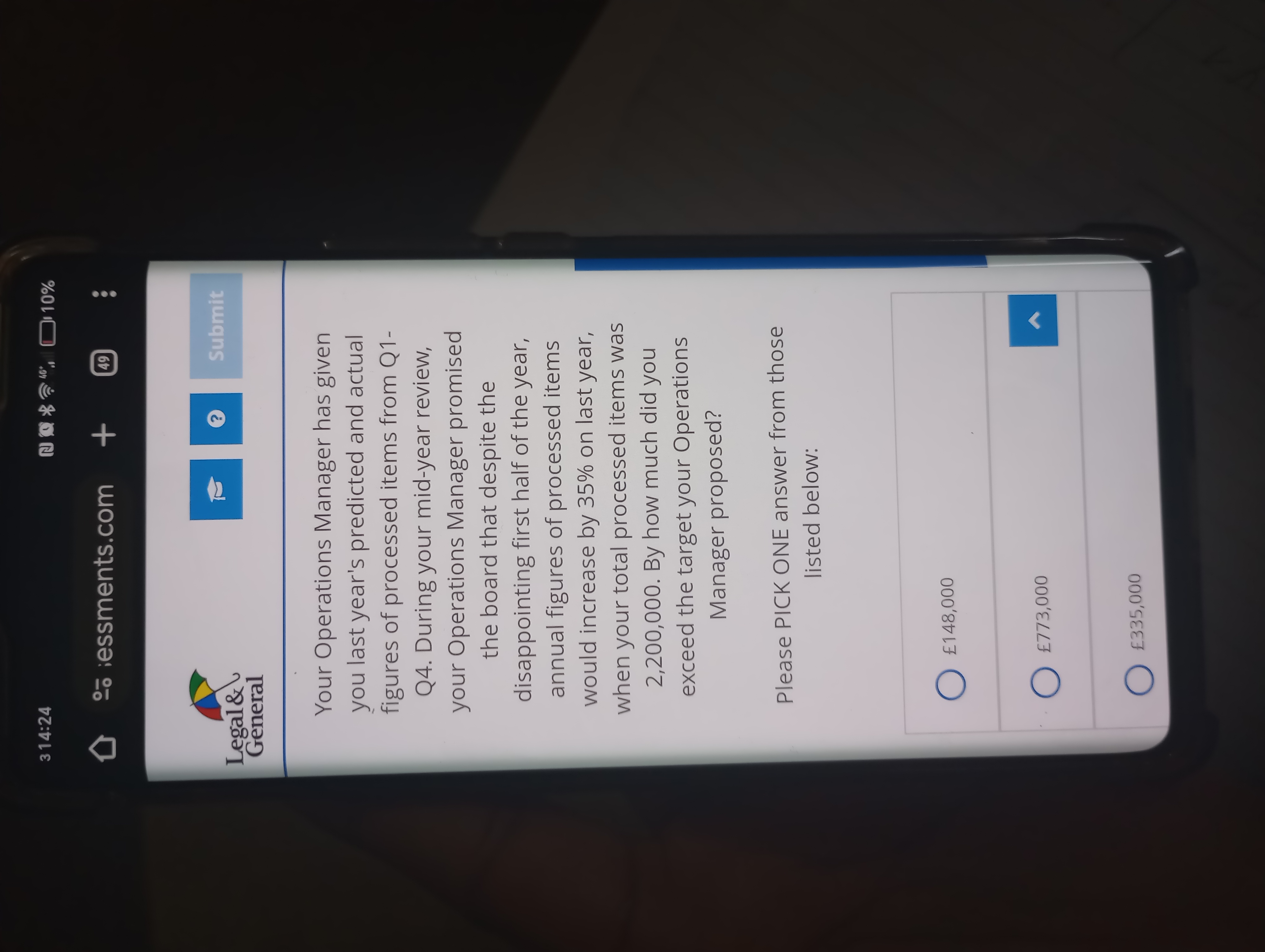  Your Operations Manager has given you last year's predicted and actual