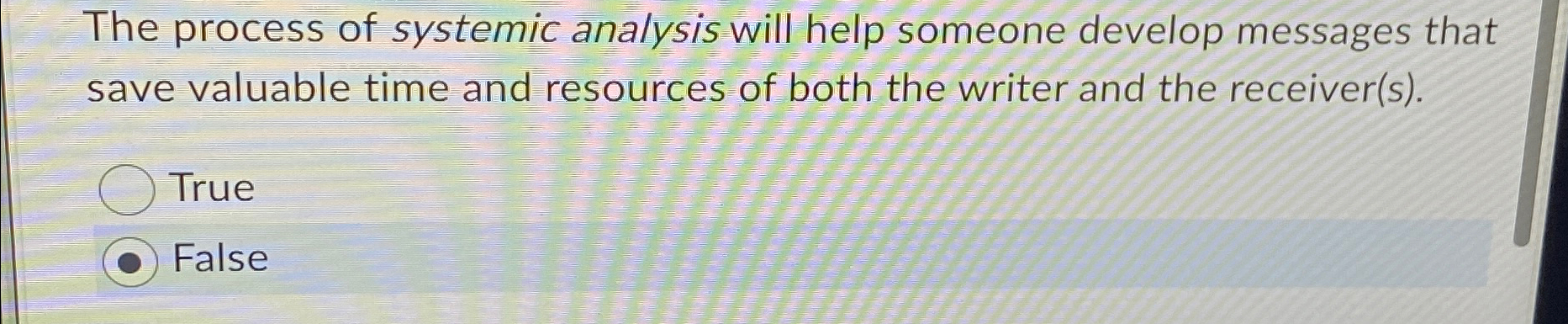  The process of systemic analysis will help someone develop messages that