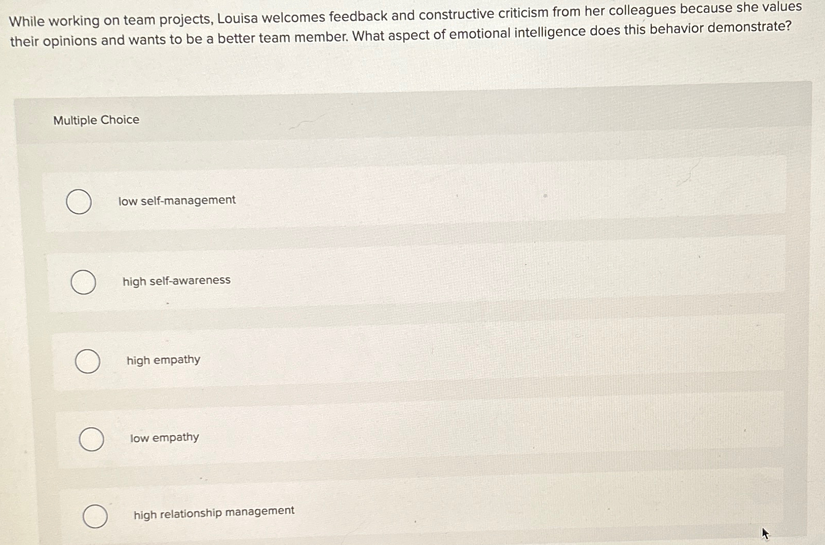  While working on team projects, Louisa welcomes feedback and constructive criticism