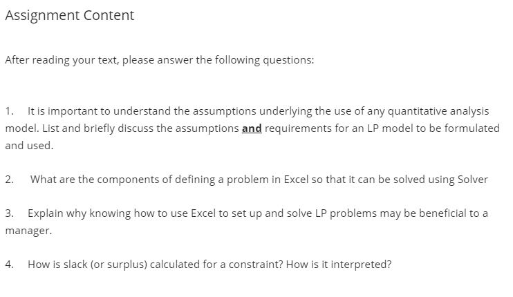  Assignment Content After reading your text, please answer the following questions: