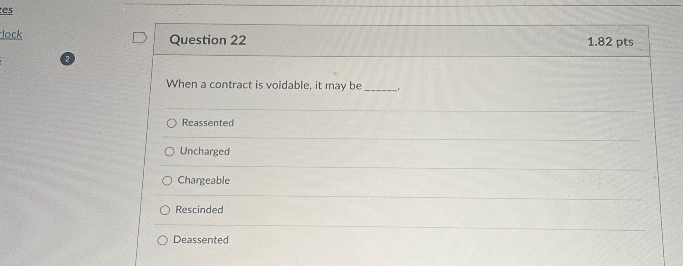  Question 22 1.82pts When a contract is voidable, it may be