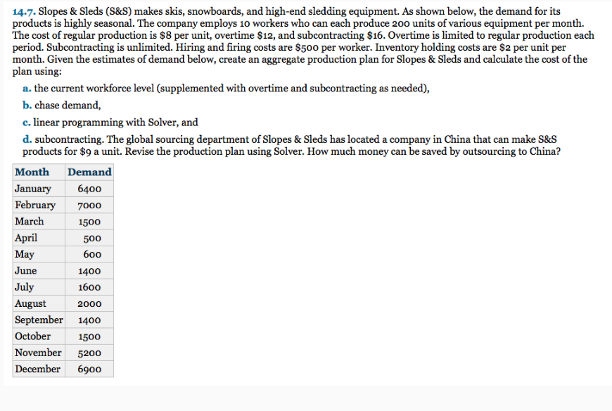  14.7. Slopes & Sleds (S&S) makes skis, snowboards, and high-end sledding