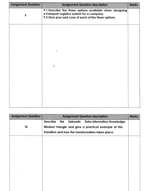  \begin{tabular}{|c|l|l|} \hline Assignment Question & \multicolumn{1}{|c|}{ Assignment Question description } &
