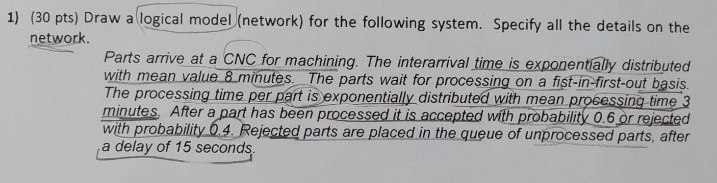  (30 pts) Draw a logical model (network) for the following system.
