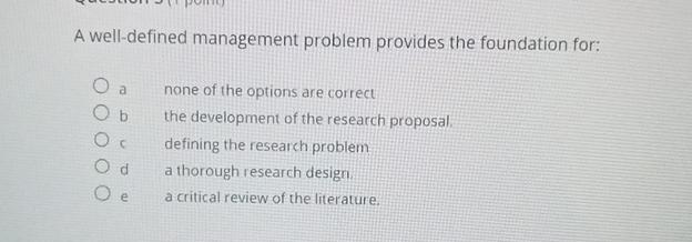  A well-defined management problem provides the foundation for: a none of
