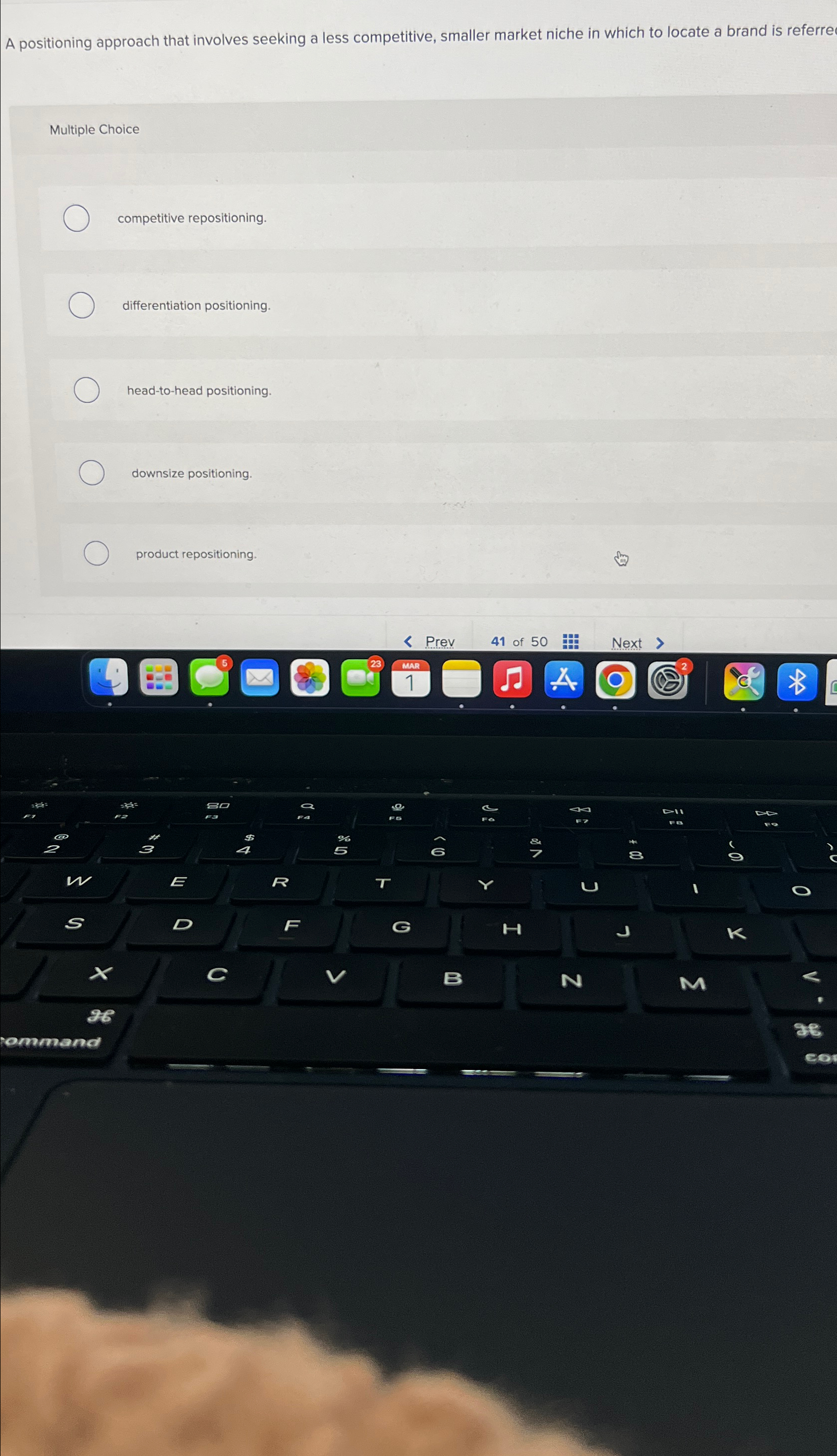  A positioning approach that involves seeking a less competitive, smaller market