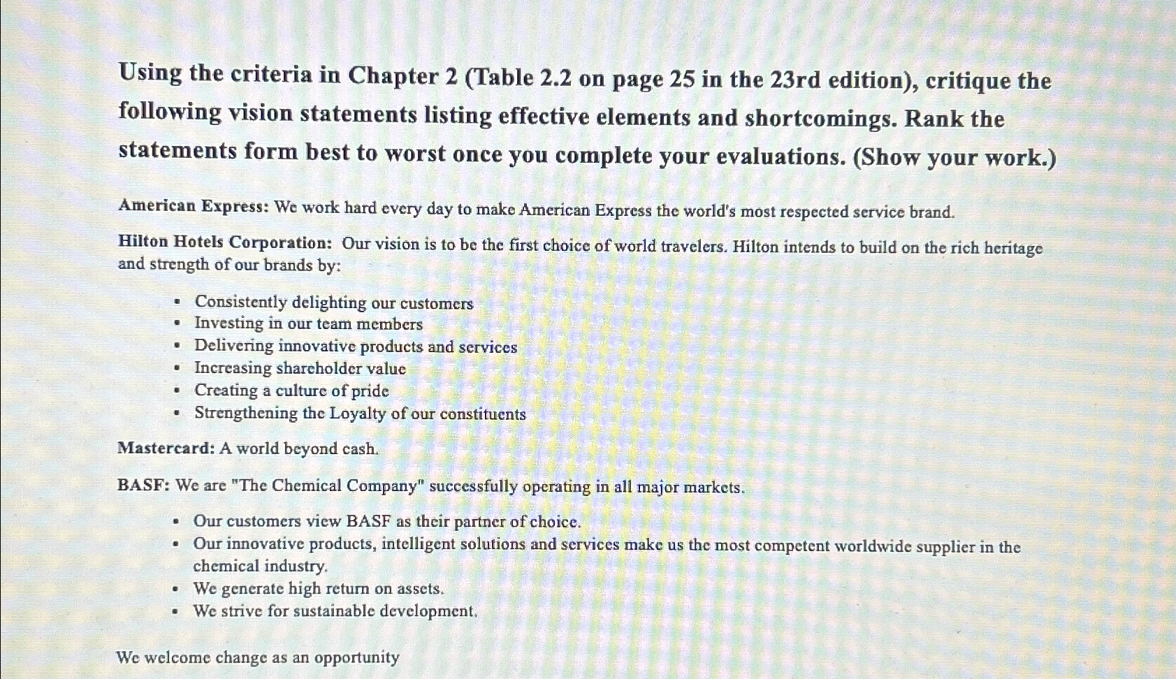  Using the criteria in Chapter 2(Table 2.2 on page 25 in