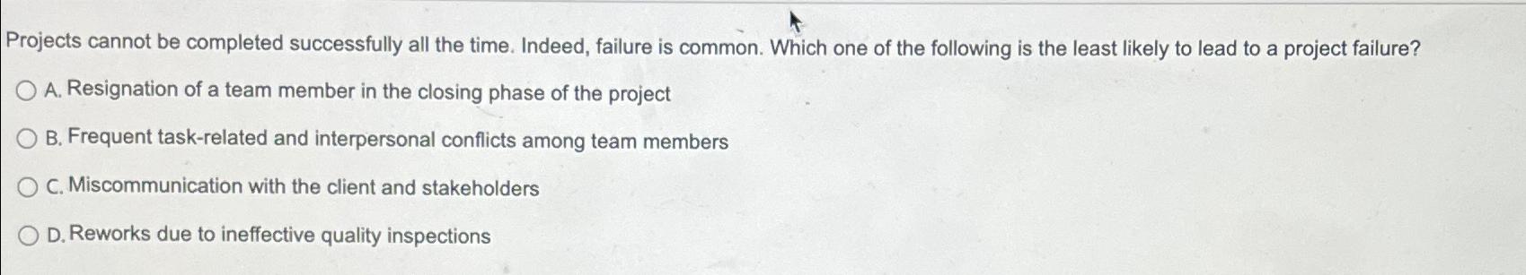  Projects cannot be completed successfully all the time. Indeed, failure is