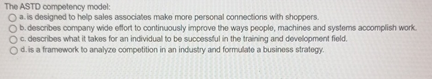  The ASTD competency model: a. is designed to help sales associates