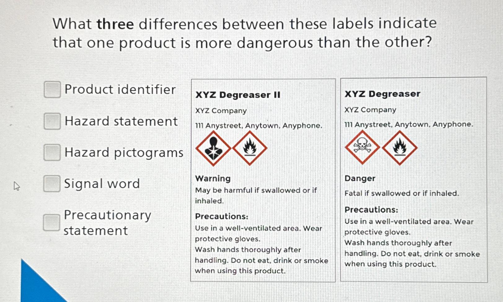  What three differences between these labels indicate that one product is