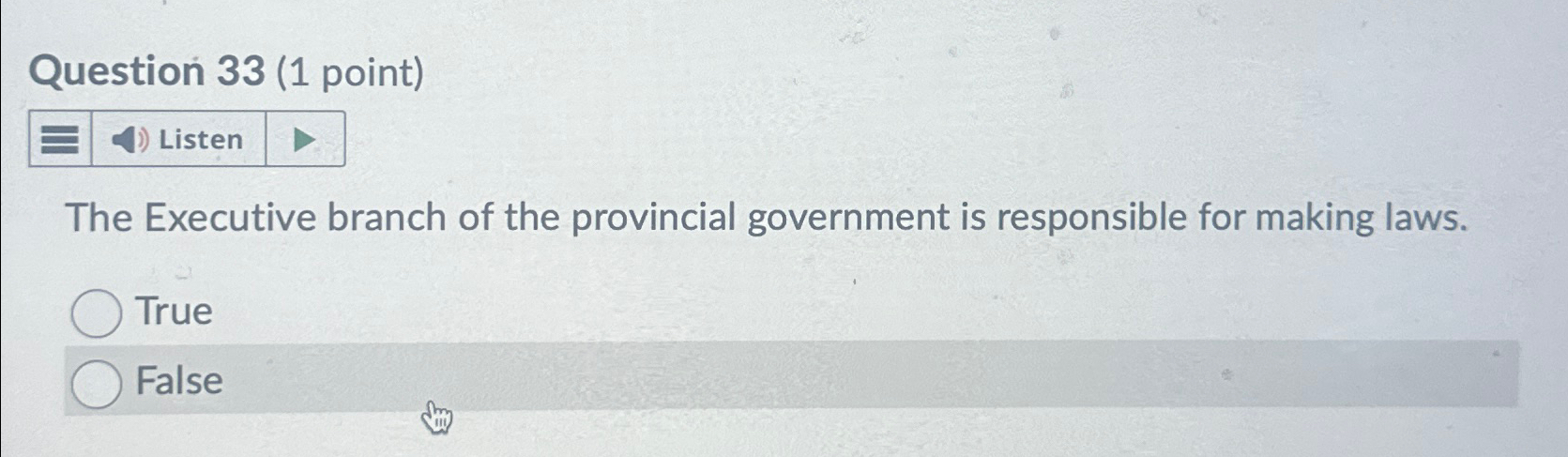  Question 33(1 point) Listen The Executive branch of the provincial government