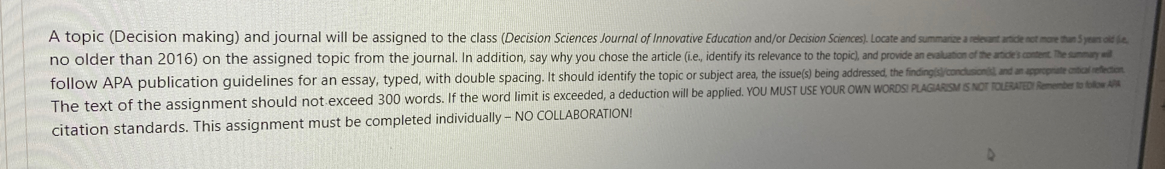  citation standards. This assignment must be completed individually - NO COLLABORATION!