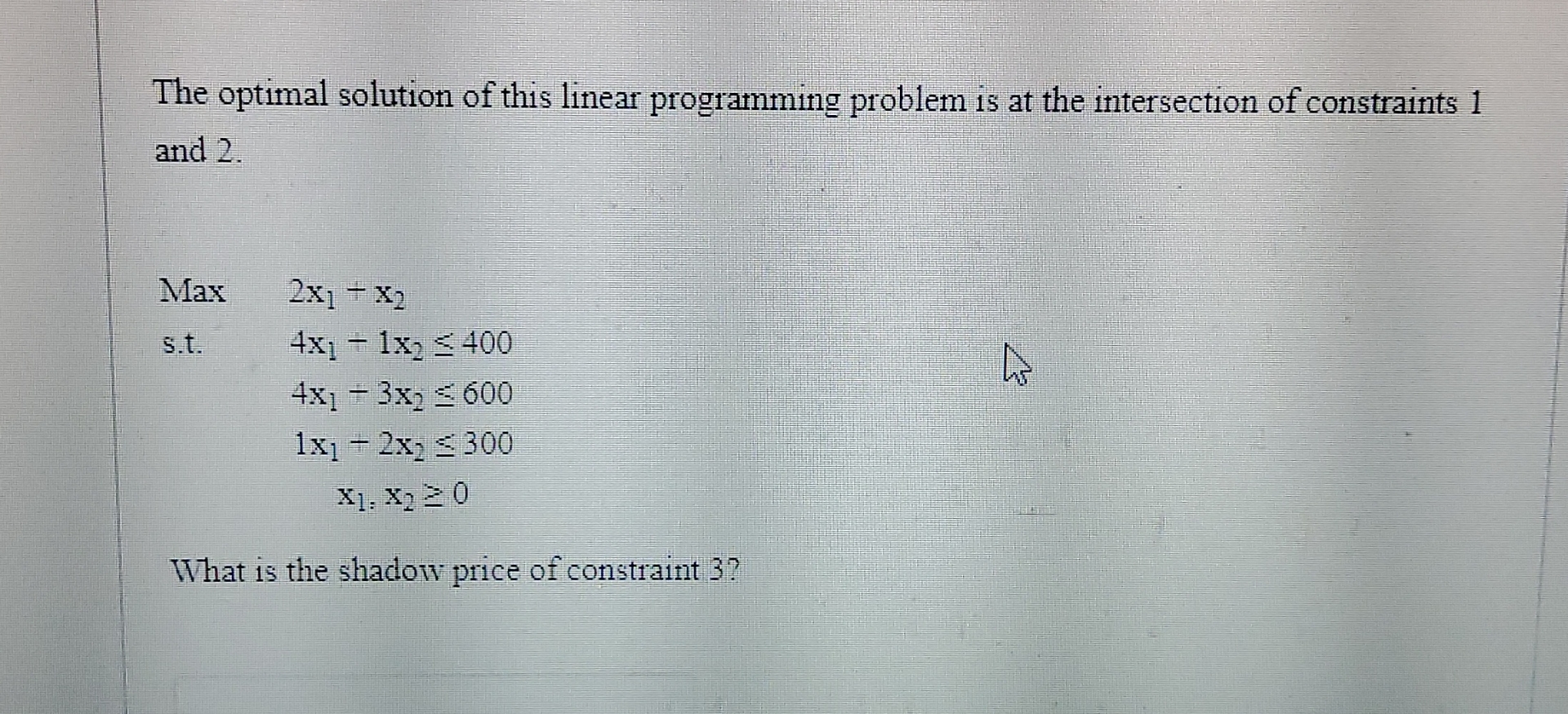  The optimal solution of this linear programming problem is at the
