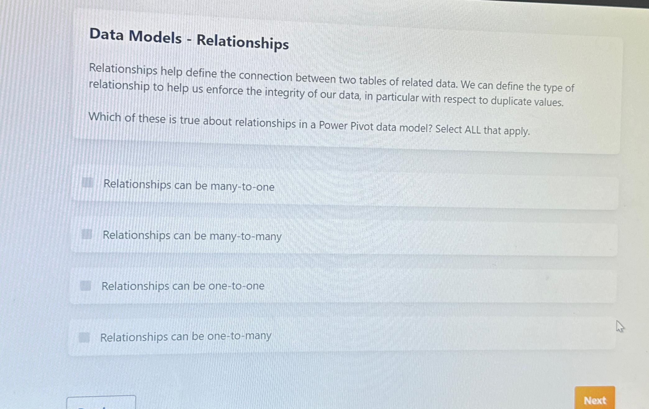  Data Models - Relationships Relationships help define the connection between two