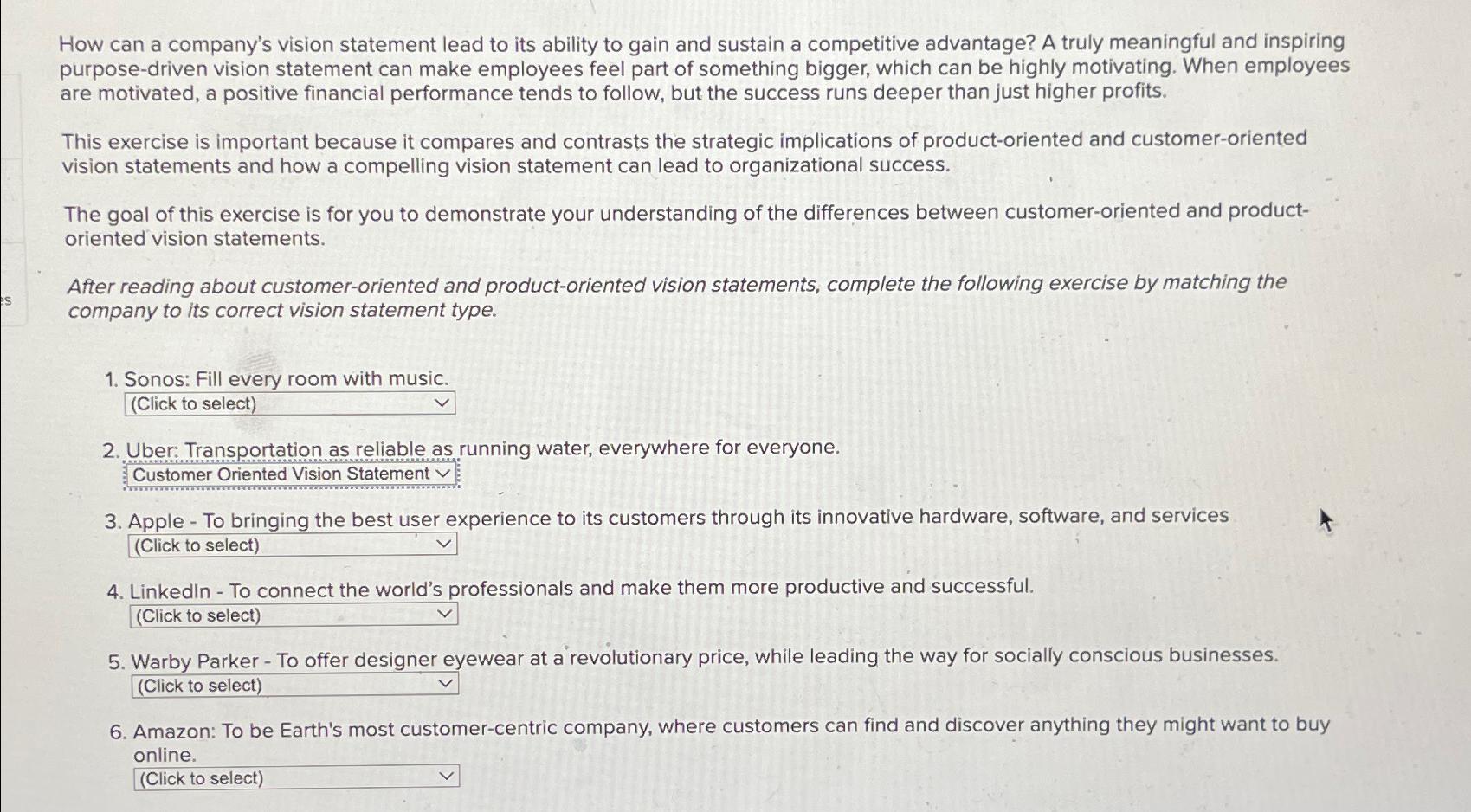  How can a company's vision statement lead to its ability to