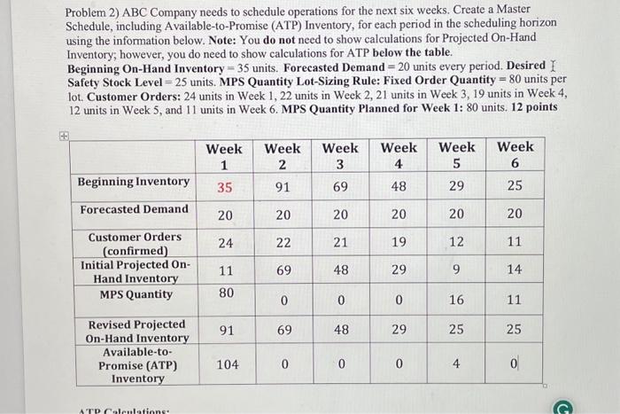  show work with with all steps including atp calculations Problem 2)
