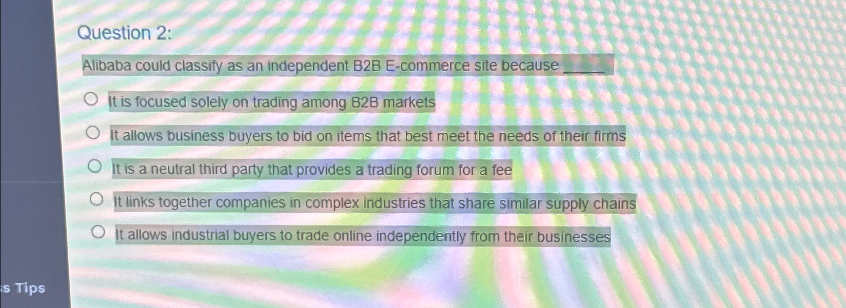  Question 2: Alibaba could classify as an independent B2B E-commerce site