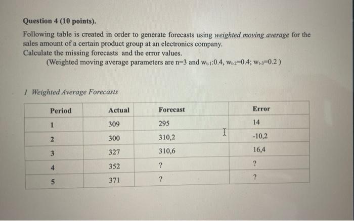  Question 4 (10 points). Following table is created in order to