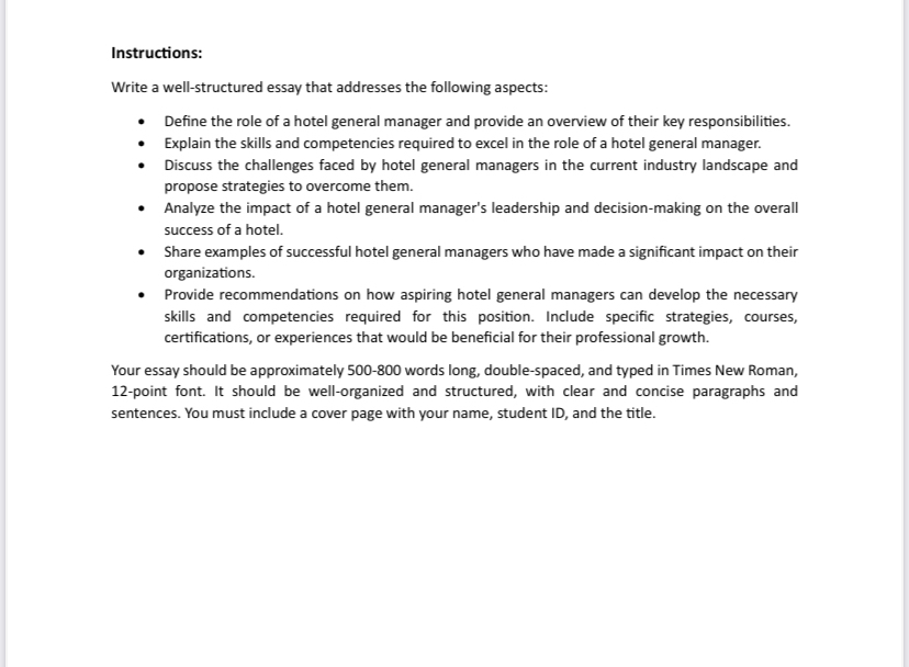  Instructions: Write a well-structured essay that addresses the following aspects: Define