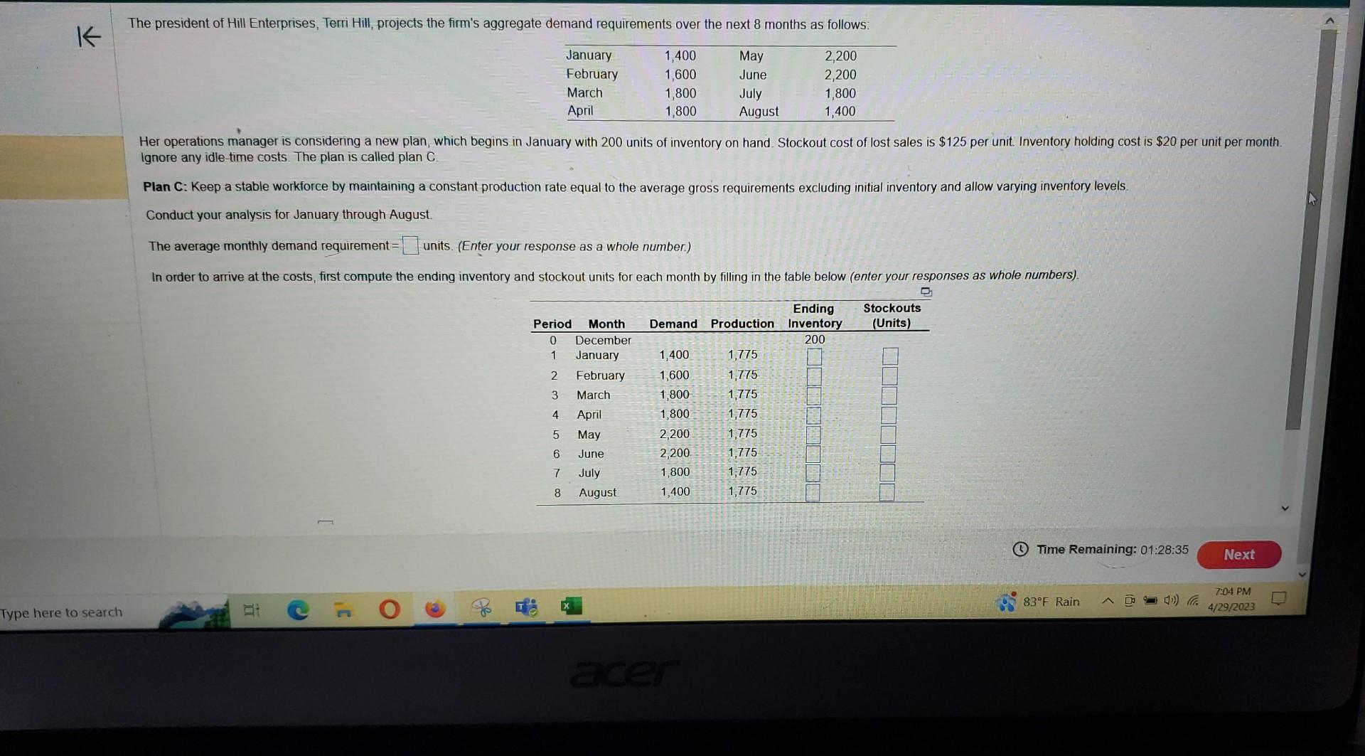  Her operations manager is considering a new plan, which begins in