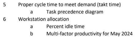  5 Proper cycle time to meet demand (takt time) a Task
