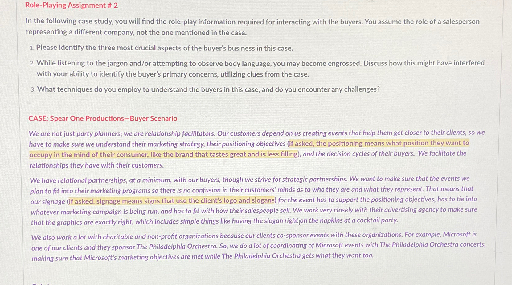  Role-Playing Assignment # 2 In the following case study, you will