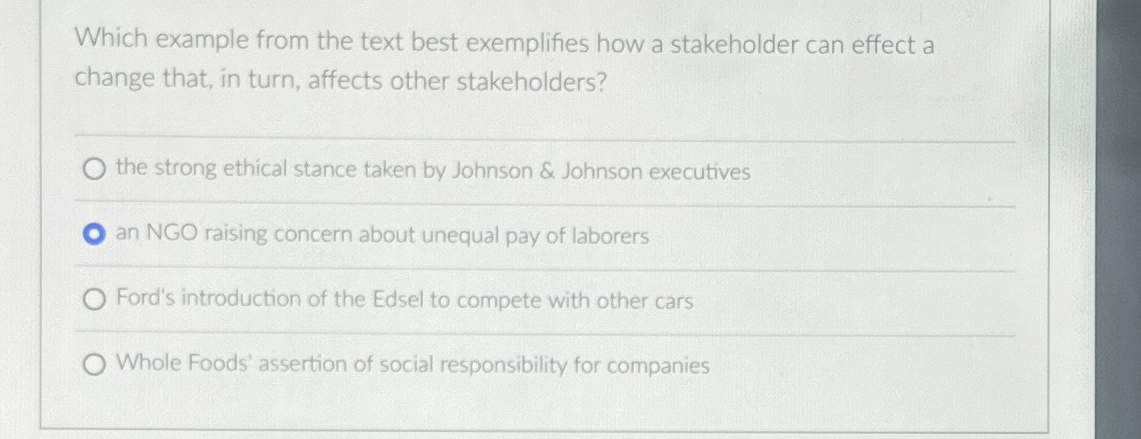 Which example from the text best exemplifies how a stakeholder can