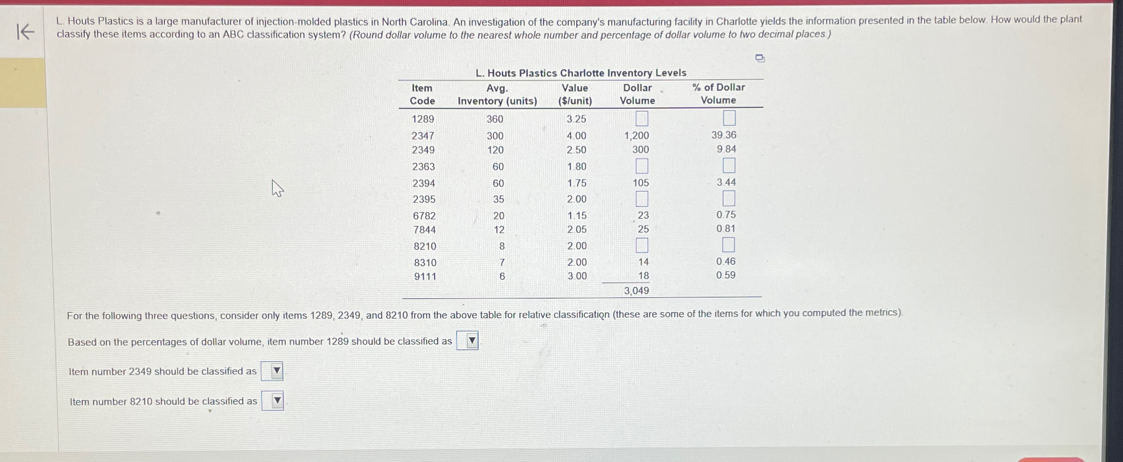  classify these items according to an ABC classification system? (Round dollar