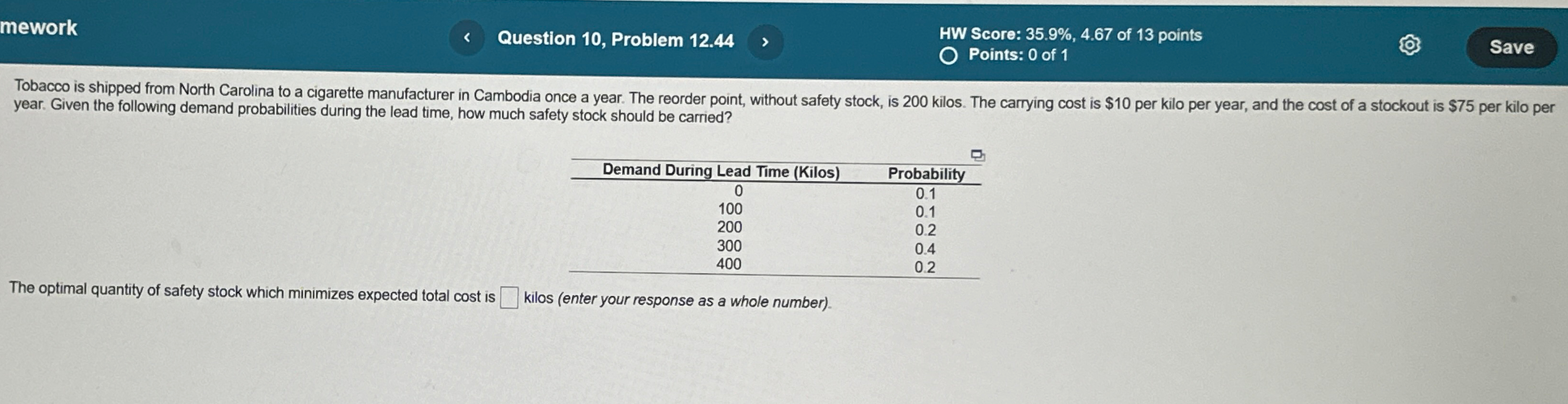  mework Question 10, Problem 12.44 HW Score: 35.9%,4.67 of 13 points