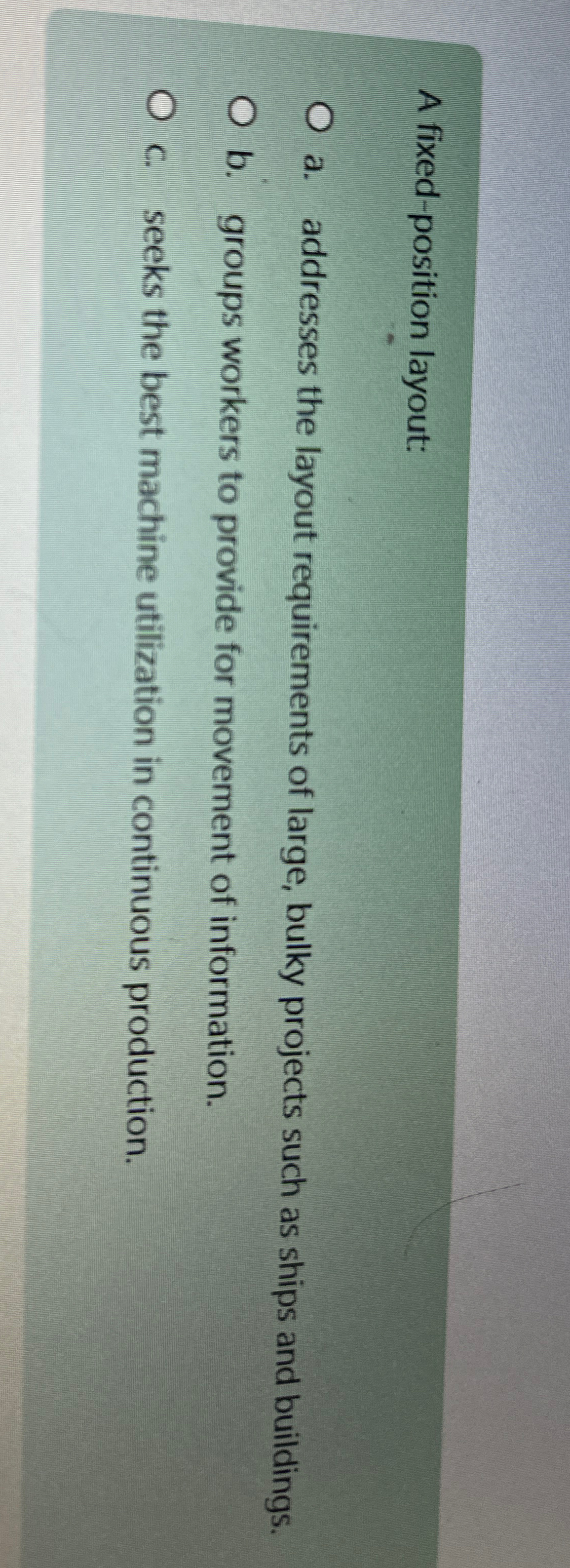  A fixed-position layout: a. addresses the layout requirements of large, bulky