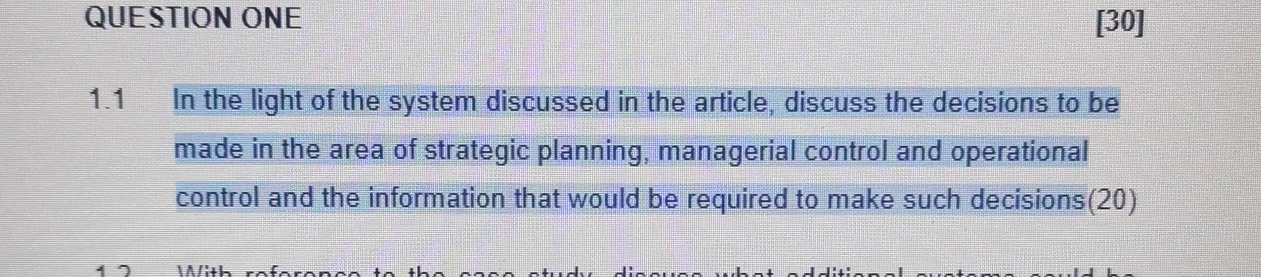  QUESTION ONE [30] 1.1 In the light of the system discussed