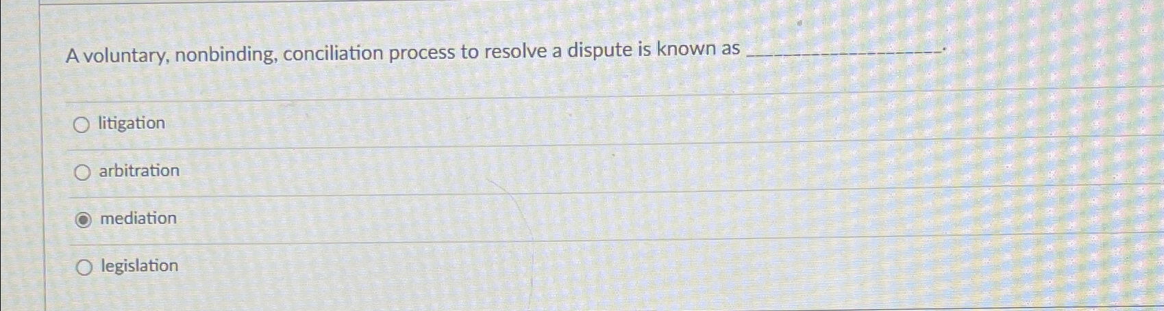  A voluntary, nonbinding, conciliation process to resolve a dispute is known