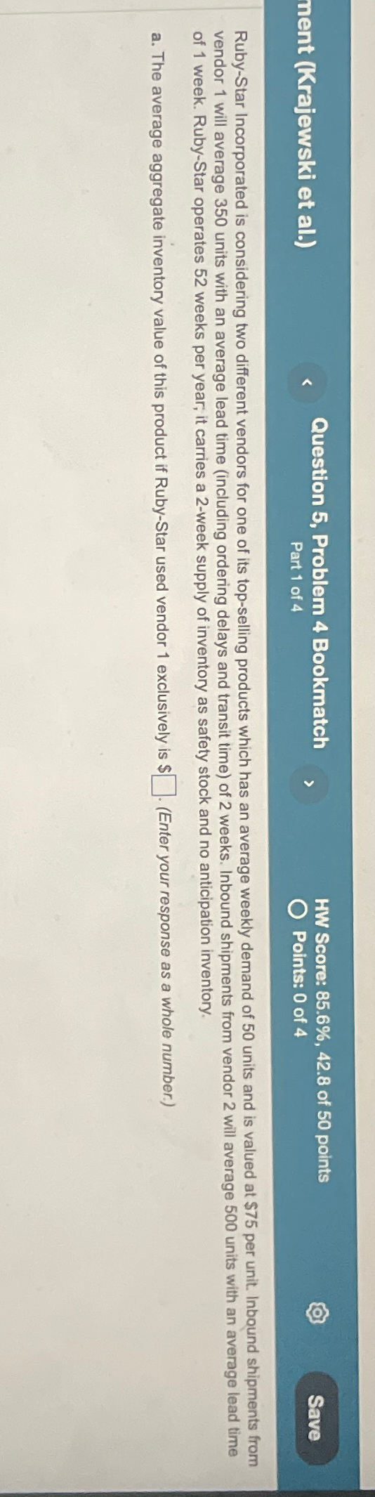  nent (Krajewski et al.) Question 5, Problem 4 Bookmatch HW Score: