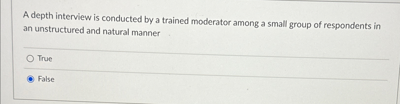  A depth interview is conducted by a trained moderator among a