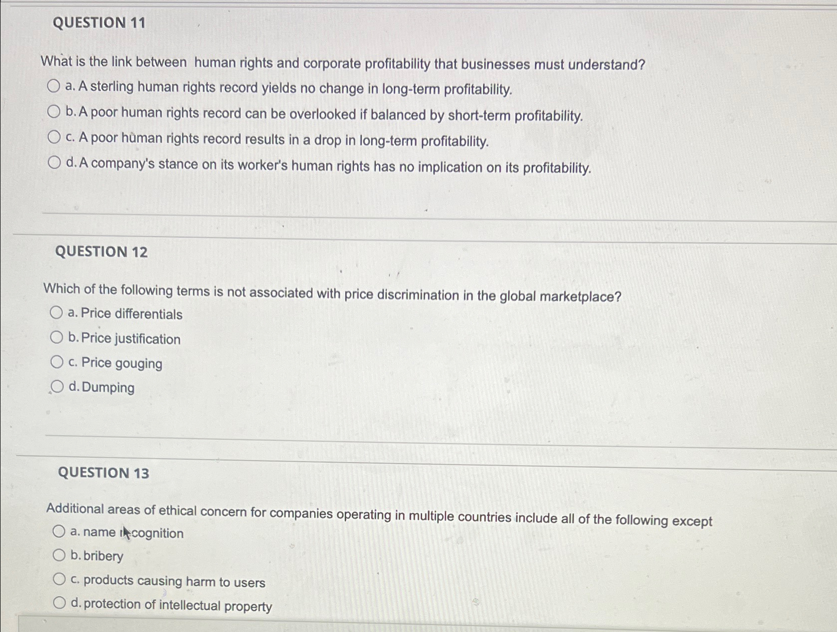 QUESTION 11 What is the link between human rights and corporate