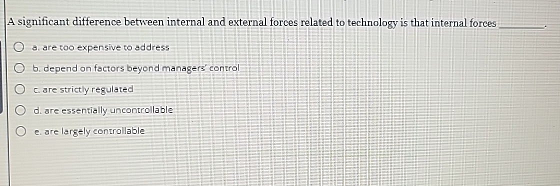  A significant difference between internal and external forces related to technology