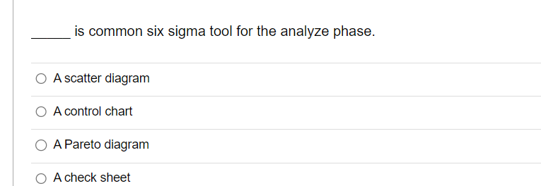  is common six sigma tool for the analyze phase. A scatter