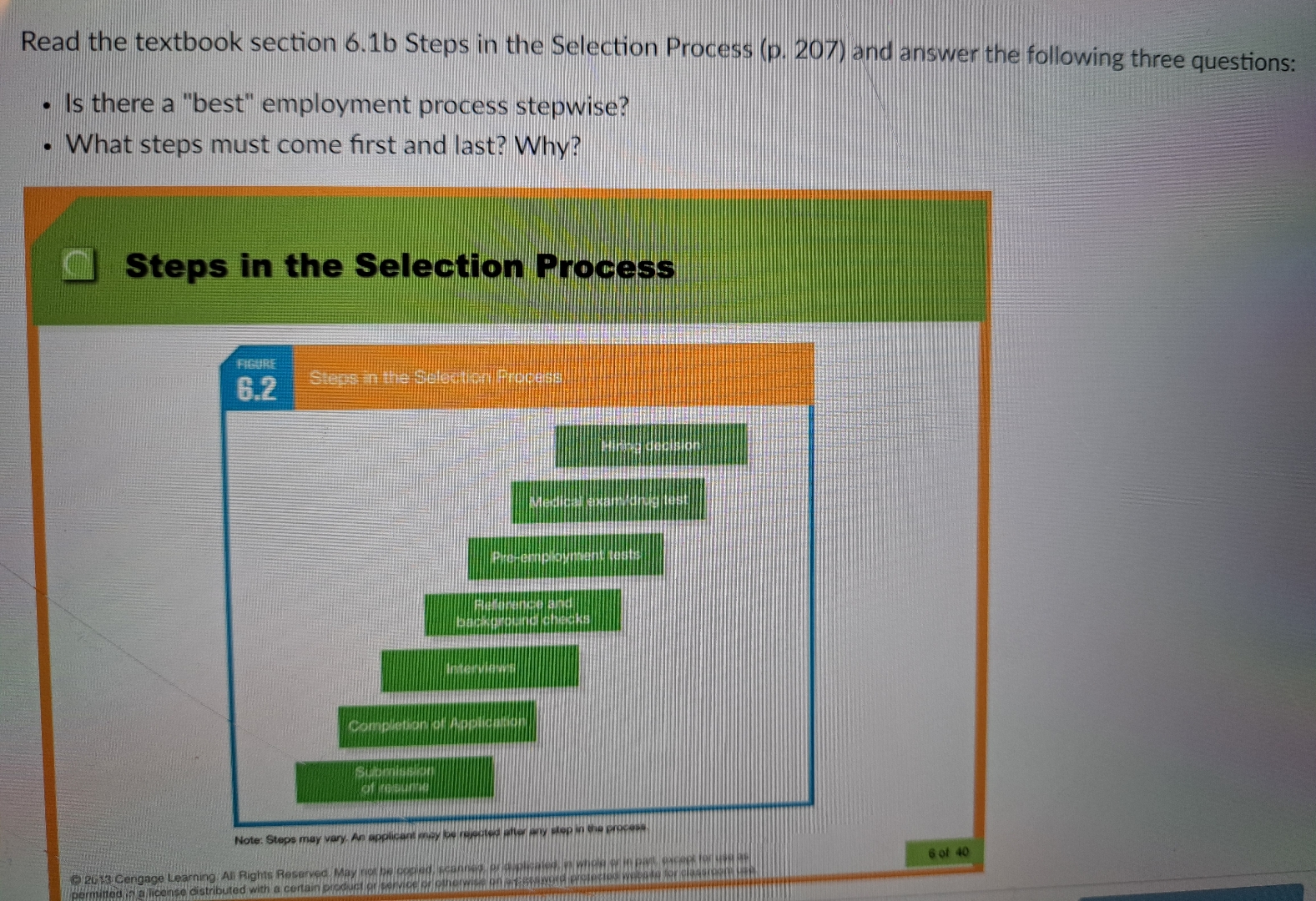  Read the textbook section 6.1b Steps in the Selection Process (p.207)
