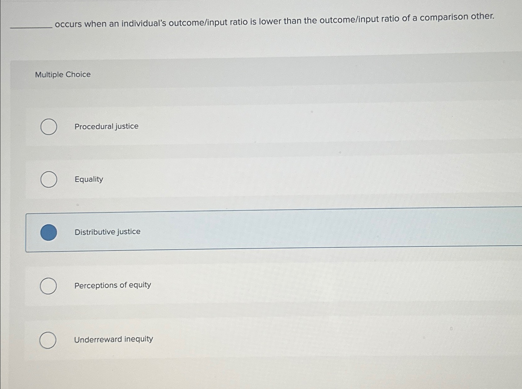  occurs when an individual's outcome/input ratio is lower than the outcome/input