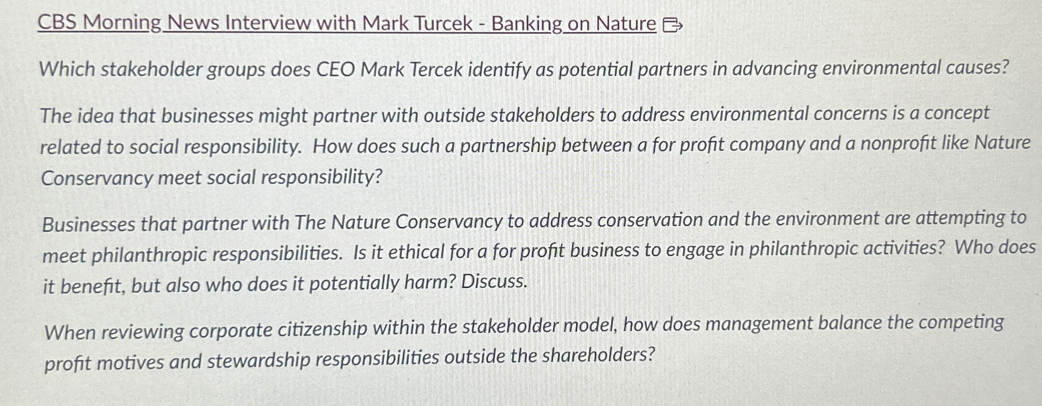  Which stakeholder groups does CEO Mark Tercek identify as potential partners