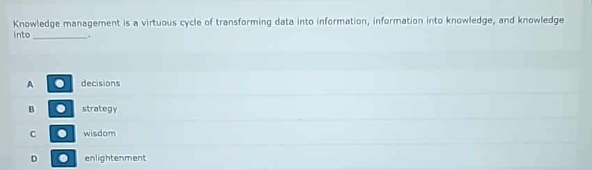  Knowledge management is a virtuous cycle of transforming data into information,