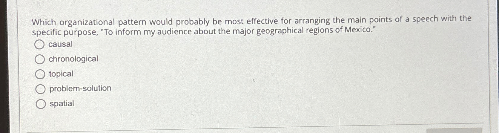  Which organizational pattern would probably be most effective for arranging the
