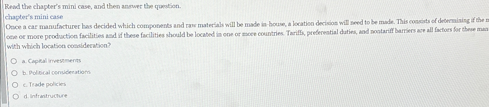  Read the chapter's mini case, and then answer the question. chapter's
