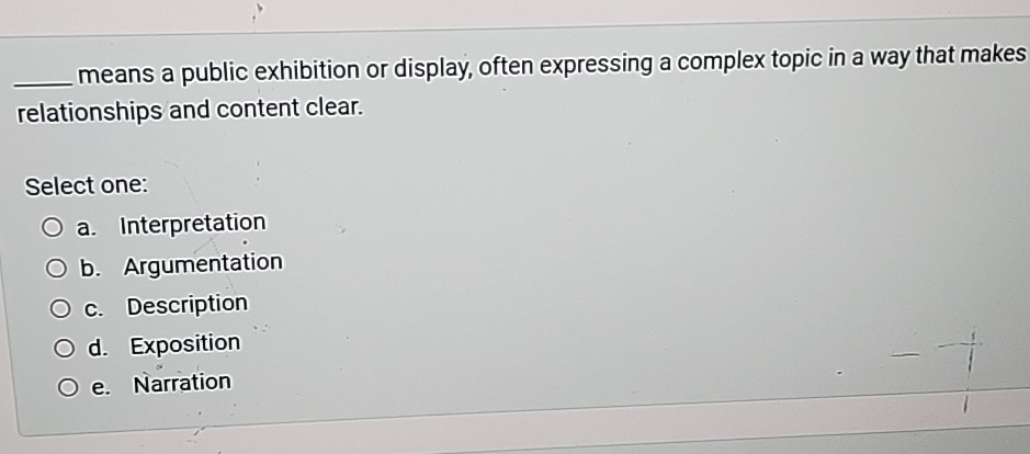  means a public exhibition or display, often expressing a complex topic